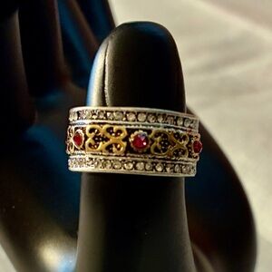 Turkish Band with Pink Cubic Zirconia In Silver Tone Setting Size 6.0 Lot# 179